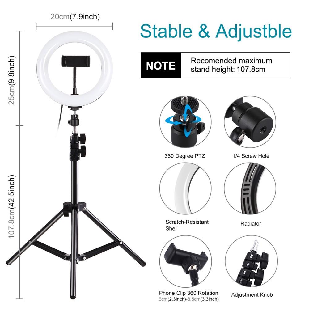 Pulluz 7.9-pollici ANELLO LED LED LED + 1.1M Treppiede Mount USB 3 Modalità Dimmable Dual Color Temperatura Temperatura A LED LED Curvo Anello Vlogging Selfie Fotografia Video Luci Con Morsetto Telefonico-3