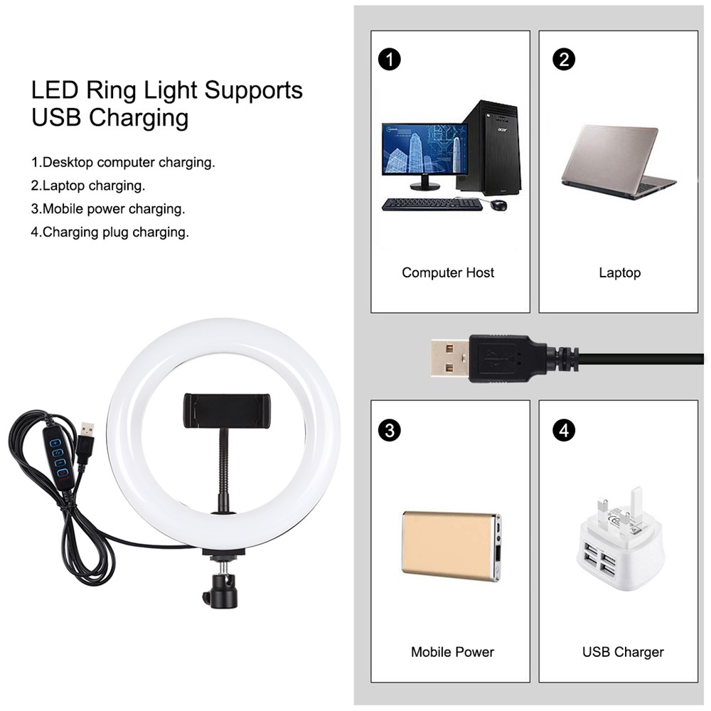 Pulluz 7.9-pollici ANELLO LED LED LED + 1.1M Treppiede Mount USB 3 Modalità Dimmable Dual Color Temperatura Temperatura A LED LED Curvo Anello Vlogging Selfie Fotografia Video Luci Con Morsetto Telefonico-4