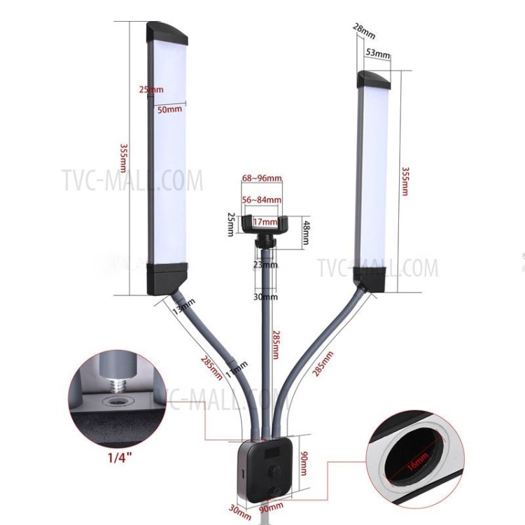 LED Lamp Makeup Photograpy Shooting Livestreaming Dimmable Double-arm Fill Light with Tripod-8