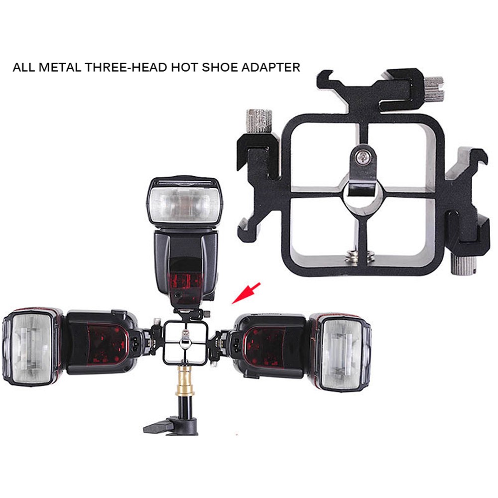 3 in 1 Triple Hot Shoe For Canon Tri-Hot Shoe Mount Adapter Flash Holder Umbrella Bracket-2