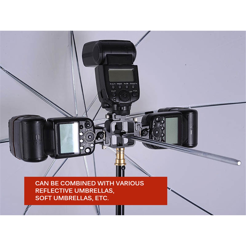 3 in 1 Triple Hot Shoe For Canon Tri-Hot Shoe Mount Adapter Flash Holder Umbrella Bracket-3