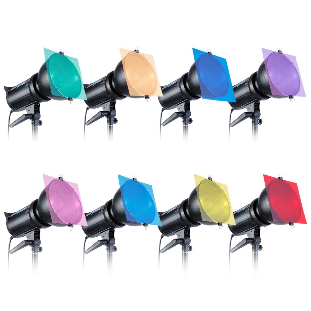8 Sets Gel Sheet Transparent Color Correction Light Gel Filter Card for Photography Flashlights-7
