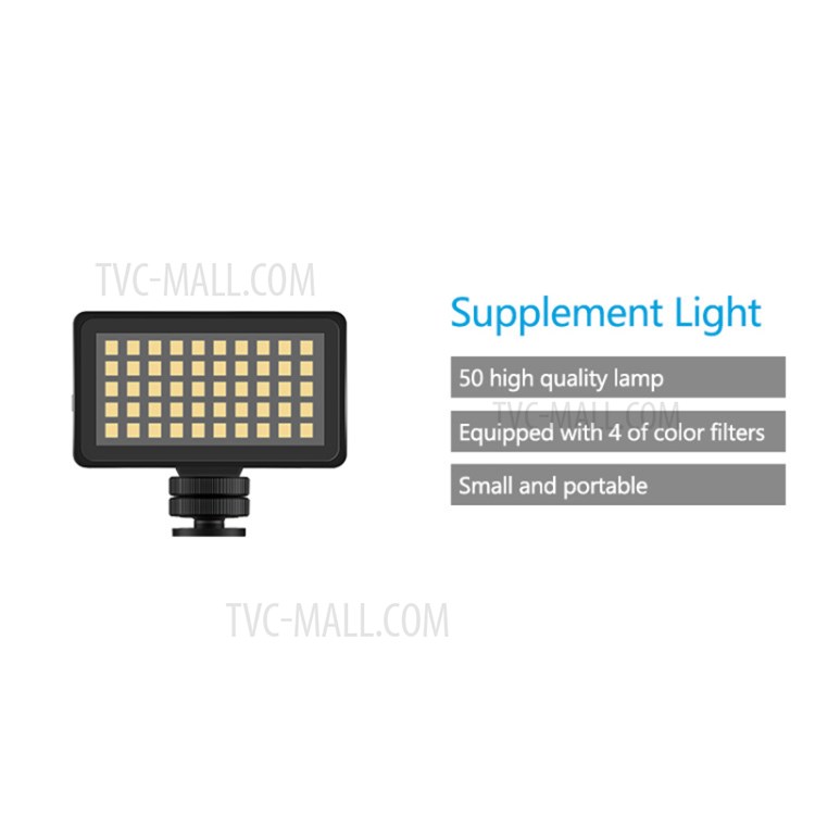 TELESIN Portable Vlog Fill LED Light Cold Shoe Mini Video Light with Color Filter-2