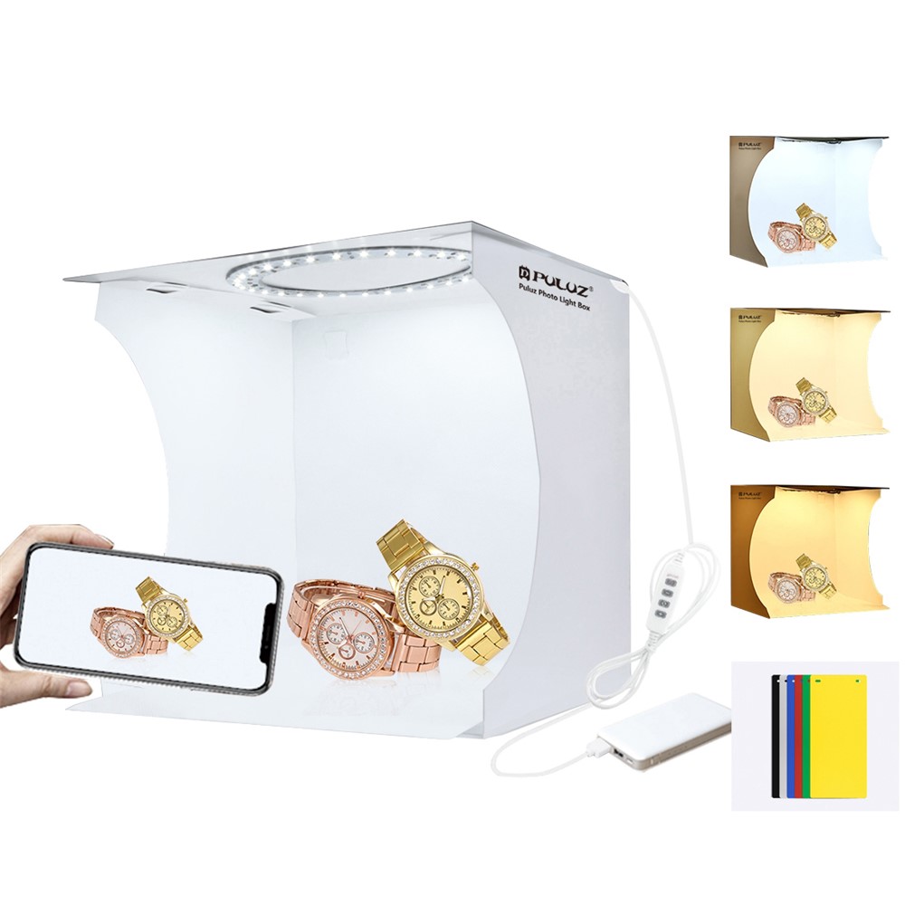 PULUZ PU5023 Portable 24x23x22cm Mini LED Ring Light Box 3 Color Temperature Photo Studio Photography Light Shooting Softbox with 6 Color Backdrops-1