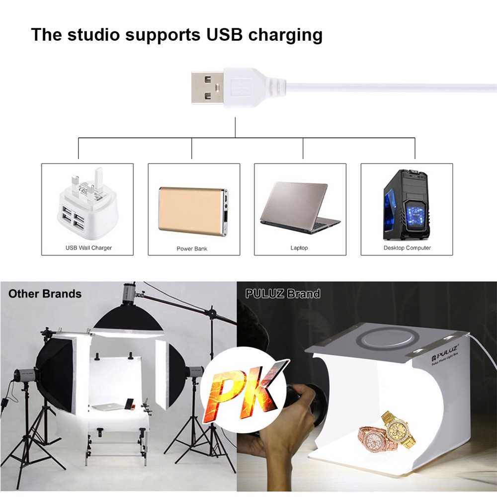 PULUZ PU5023 Portable 24x23x22cm Mini LED Ring Light Box 3 Color Temperature Photo Studio Photography Light Shooting Softbox with 6 Color Backdrops-7
