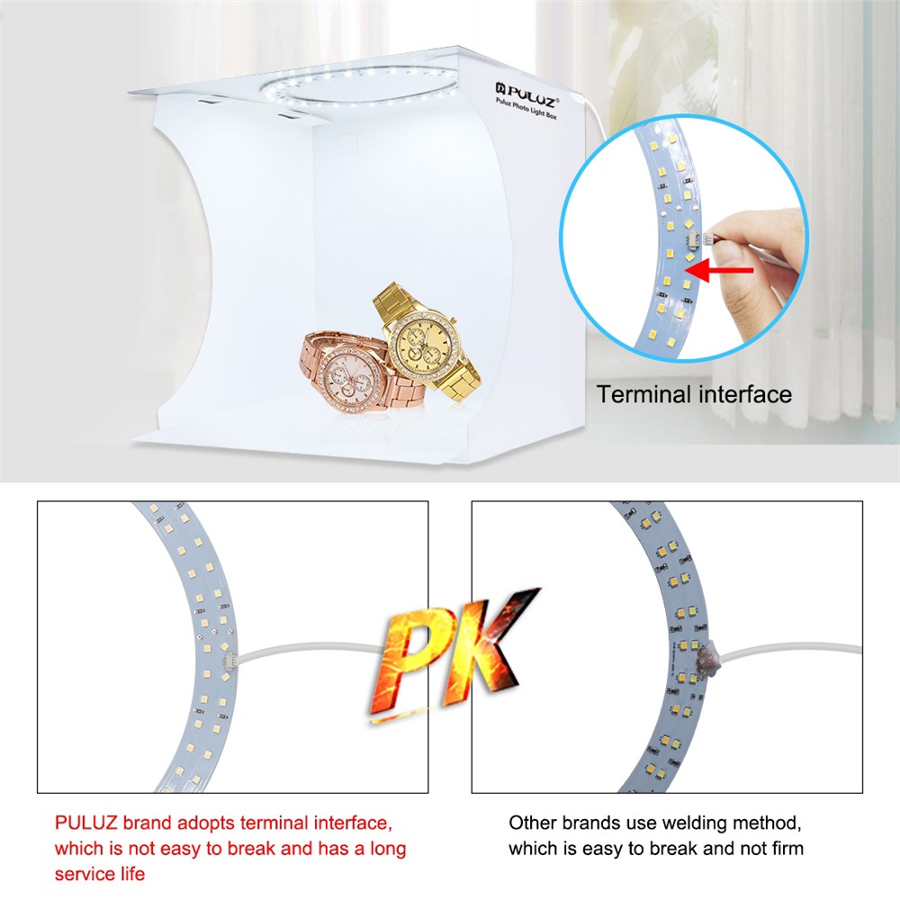 PULUZ PU5023 Portable 24x23x22cm Mini LED Ring Light Box 3 Color Temperature Photo Studio Photography Light Shooting Softbox with 6 Color Backdrops-8