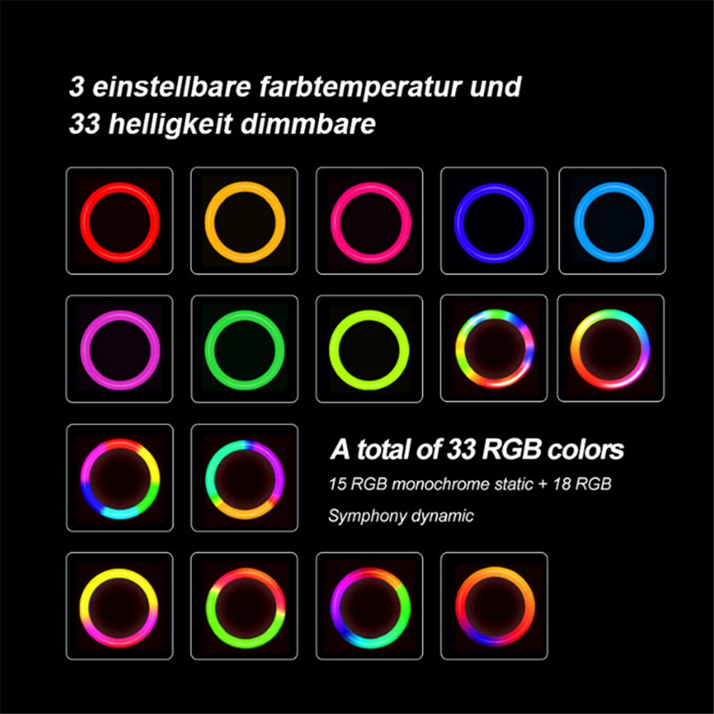 6 Polegadas RGB LED Vídeo Luz de Vídeo 360 Graus Ring Selfie Anel Leve Desktop Desktop Lâmpada de Fotografia de Fluxo ao Vivo Com Grampo-3