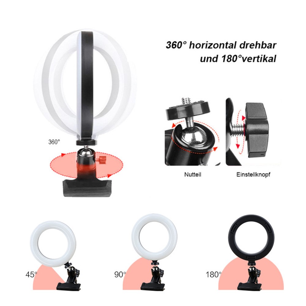 6 Inch RGB LED Video Light 360-degree Rotating Selfie Ring Light Desktop Live-stream Photography Fill Lamp with Clamp-5