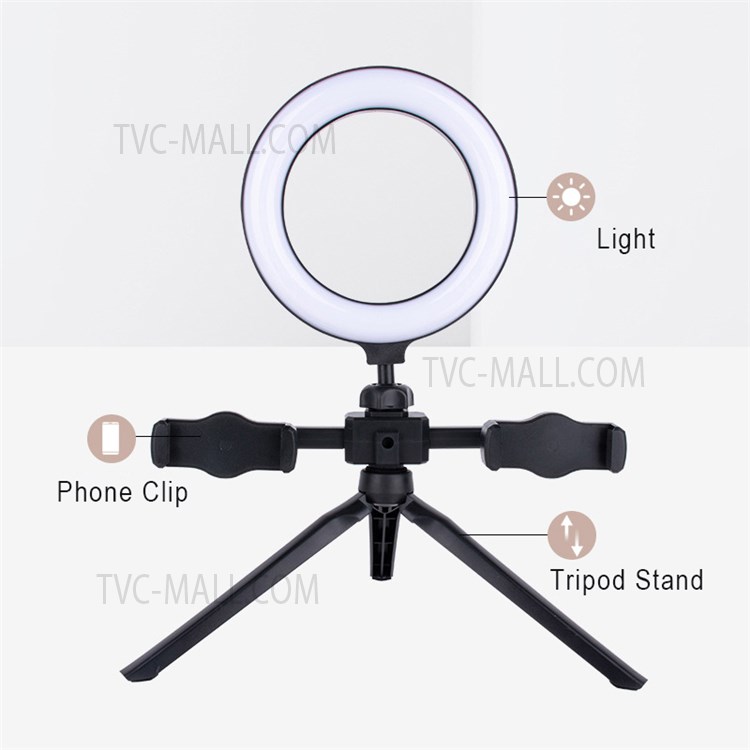 10 inch USB Ring Light Video Recording Live Streaming Fill Light with Tripod Dual Phone Clip-3