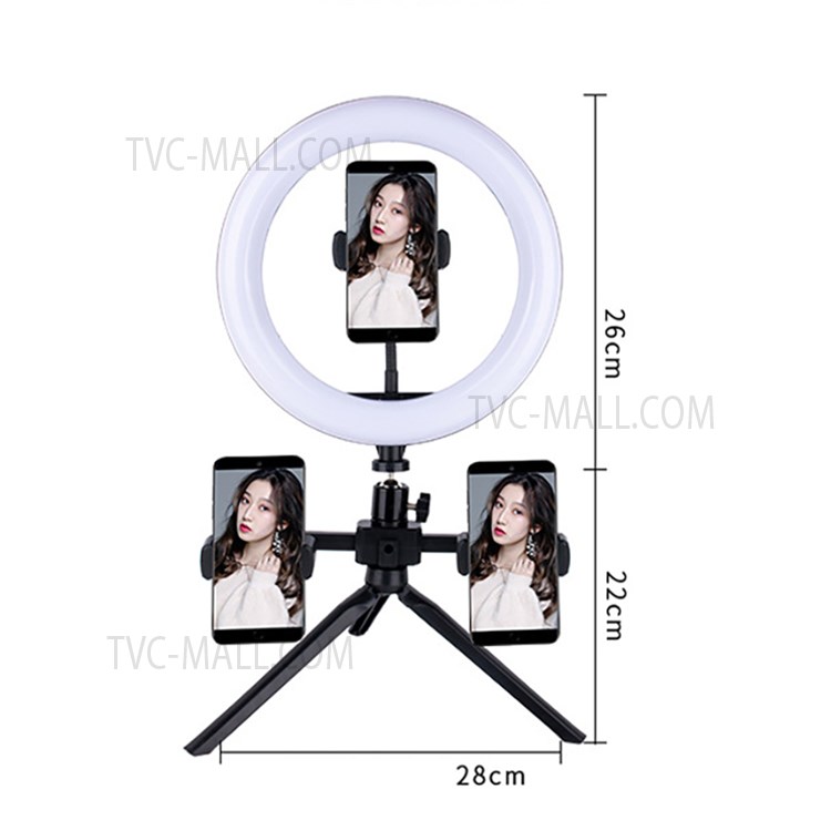10 inch USB Ring Light Video Recording Live Streaming Fill Light with Tripod Dual Phone Clip-7