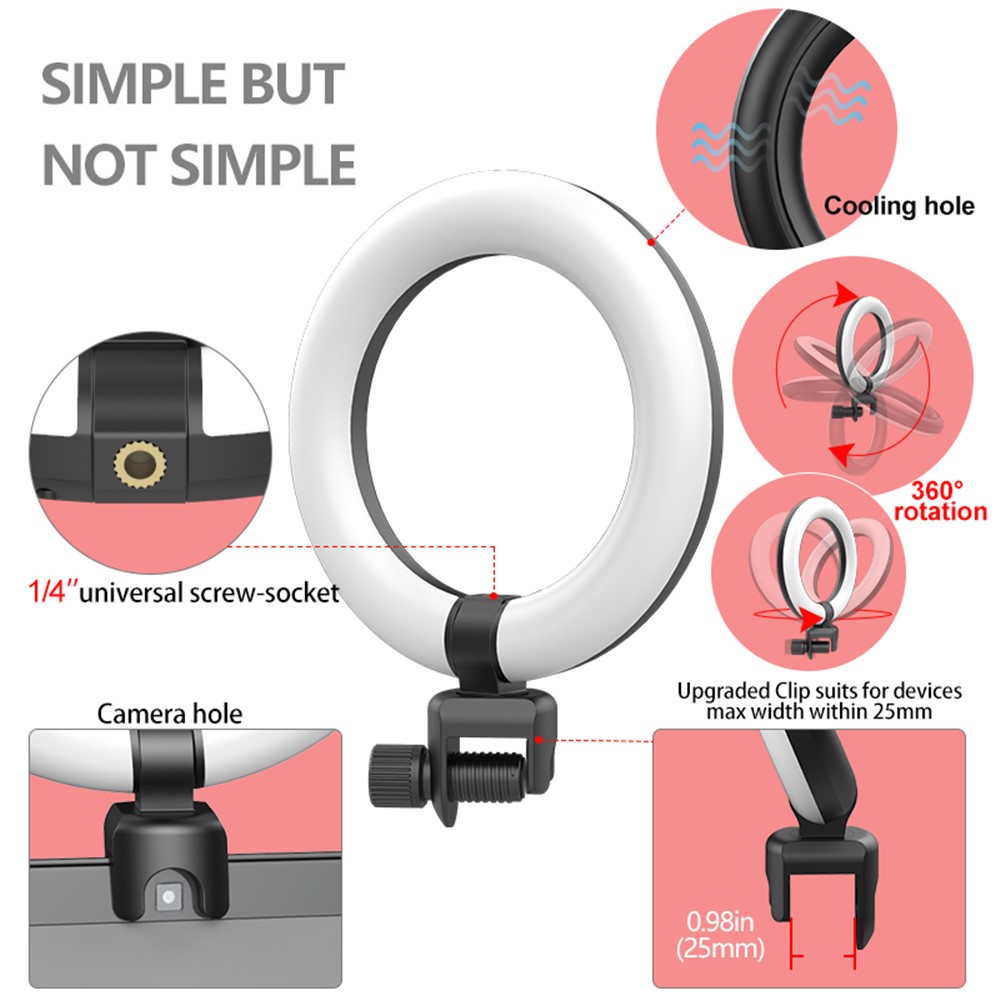 WONEW FL03 6 Inch 360-degree Rotating Ring Light Desktop Laptops Video Conference Fill Light Live-stream Photography Light with Tripod-2