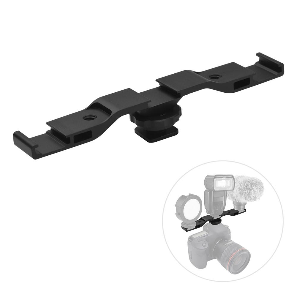 Triple Cold Shoe Extension Bar Universal Cold Shoe Mount Bracket Plate Adapter with 1/4 Screw Hole for Microphone/Video Recording/Live Stream-1