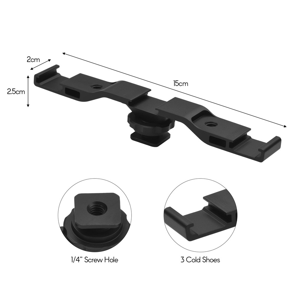 Triple Cold Shoe Extension Bar Universal Cold Shoe Mount Bracket Plate Adapter with 1/4 Screw Hole for Microphone/Video Recording/Live Stream-6
