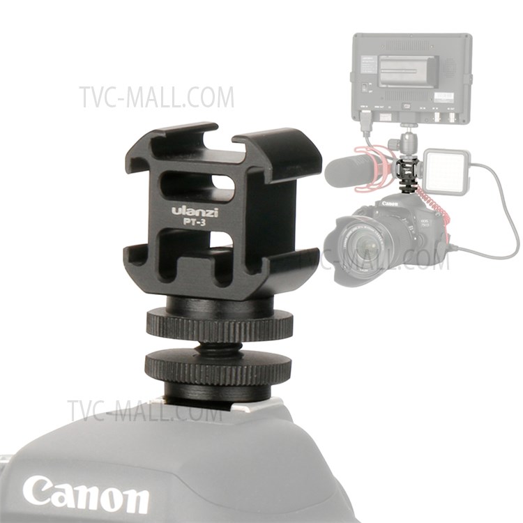 UURIG Three Head Cold Shoe Base Connector On-Camera Mount Microphone Fill Light Expansion Metal Adapter-1