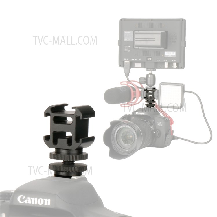 UURIG Three Head Cold Shoe Base Connector On-Camera Mount Microphone Fill Light Expansion Metal Adapter-2
