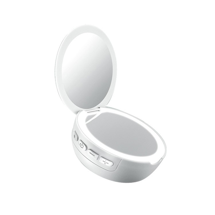 Creative Bluetooth Speaker with LED Light Makeup Mirror - White