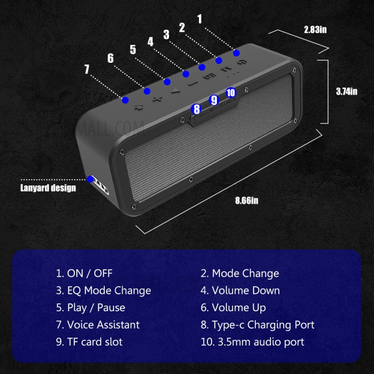 XDOBO Wake 1983 40W Portable Bluetooth Speaker Subwoofer Super Bass IPX7 Waterproof Outdoor Wireless Speaker-12