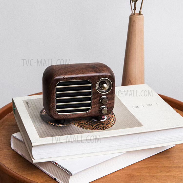 R918 Vintage Wooden Mini FM Radio Wireless Bluetooth Speaker Support AUX Input TF Card - Walnut Wood-3