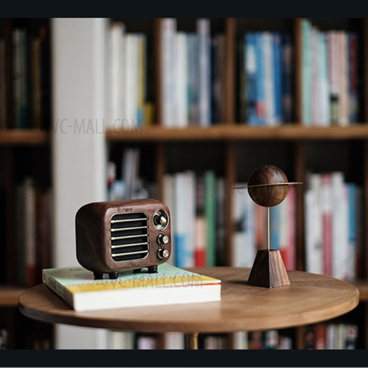 R918 Vintage Wooden Mini FM Radio Wireless Bluetooth Speaker Support AUX Input TF Card - Walnut Wood-4