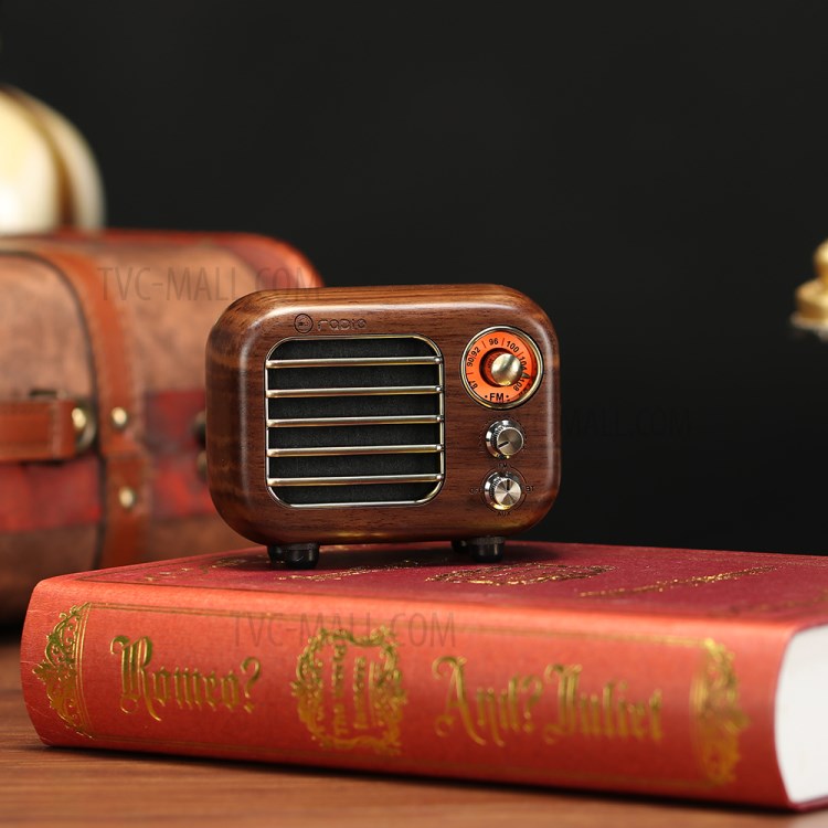R918 Vintage Wooden Mini FM Radio Wireless Bluetooth Speaker Support AUX Input TF Card - Walnut Wood-5