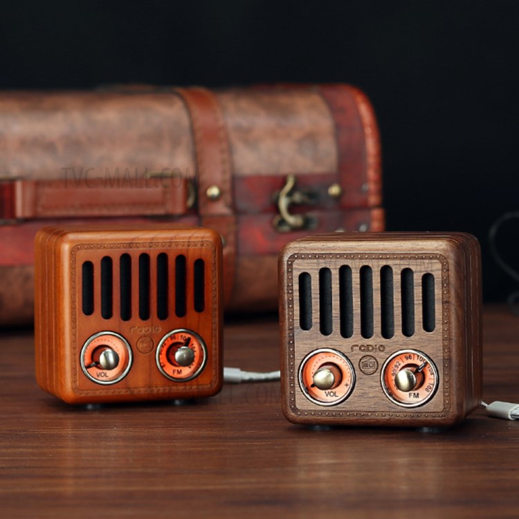 R908 Mini Bluetooth Speaker Retro Wooden FM Radio Bass Enhancement Loud Volume MP3 Player - Cherry Wood-4