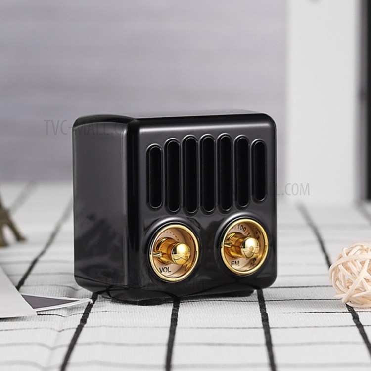 R908 Retro Mini Bluetooth Speaker FM Radio Bass Enhancement Loud Volume MP3 Player - Black-1