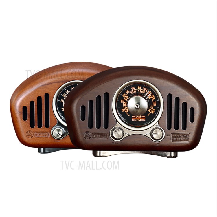 R909 Retro Bluetooth Speaker Portable Wooden Wireless FM AM Radio for Home Office - Cherry Wood-2
