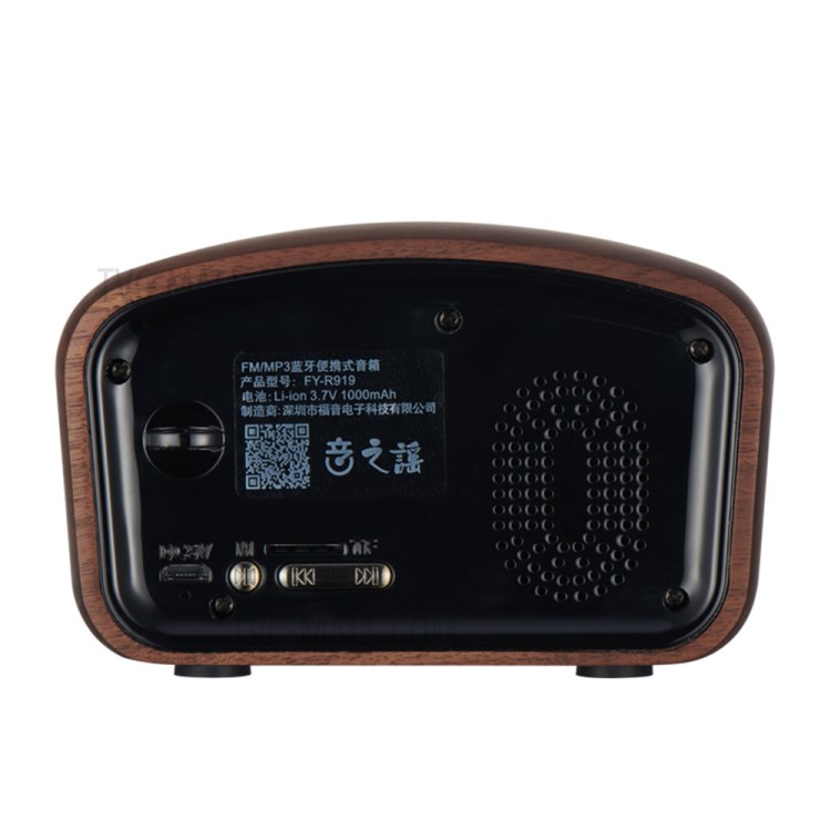 R919 Retro Wooden Bluetooth Speaker Portable FM Radio with Loud Volume TF Card MP3 Player - Walnut Wood-6