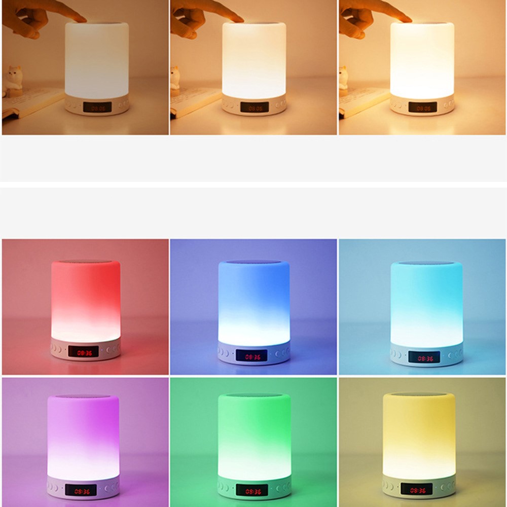 S66 Touch Control Wireless Cylinder Colorful Night Light Bluetooth Speaker Alarm Clock Desk Decoration-6