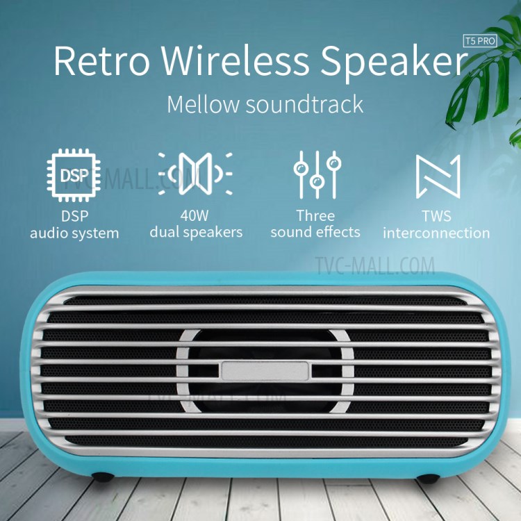 LEMONDA SMART T5PRO Retro 40W Subwoofer Bluetooth Speaker TWS Stereo Loudspeaker Support Aux/TF/Type-C - Green-2