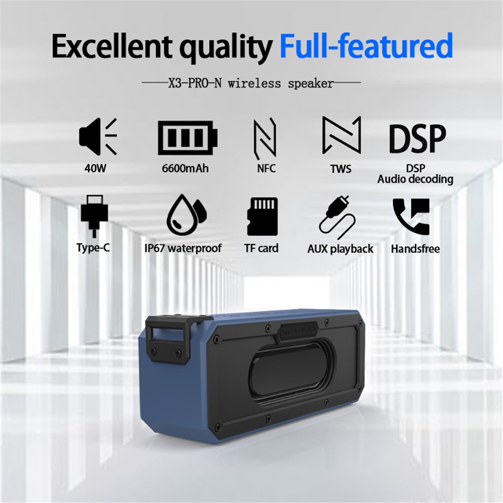 LEMONDA SMART X3Pro-N 40W Bluetooth Speaker Outdoor IPX7 Waterproof NFC Wireless Loudspeaker Music Player - Blue-3