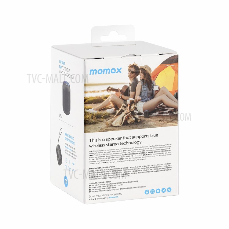 MOMAX INTUNE Portable Mini Bluetooth Speaker RGB Light TWS Wireless Waterproof Outdoor Music Subwoofer - Black-10