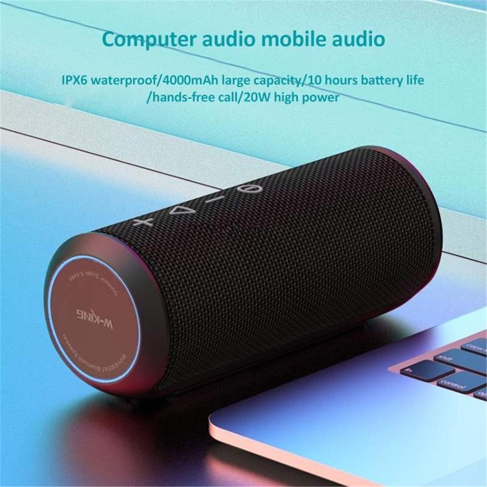 W-KING x6s 20W Portable Outdoor Waterproof Stereo DSP Cylinder Shape Bluetooth Speaker Phone Laptop Subwoofer (CE Certificated) - Black-10