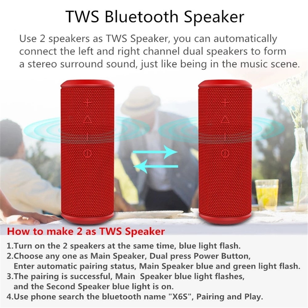 W-KING x6s 20W Portable Outdoor Waterproof Stereo DSP Cylinder Shape Bluetooth Speaker Phone Laptop Subwoofer (CE Certificated) - Black-4