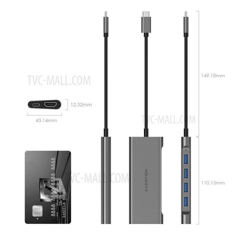 LENTION C35H USB-C Multi-Port Hub with 4K HDMI Output, 4 x USB 3.0, PD 3.0 Charging Adapter-8