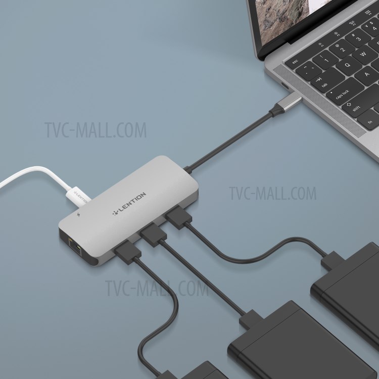 LENTION CE57 USB-C Hub with 4K HDMI, Gigabit Ethernet, Card Reader, USB 3.0, Type-C Data and Charging Adapter - Grey-3