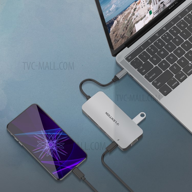 LENTION CE57 USB-C Hub with 4K HDMI, Gigabit Ethernet, Card Reader, USB 3.0, Type-C Data and Charging Adapter - Grey-5