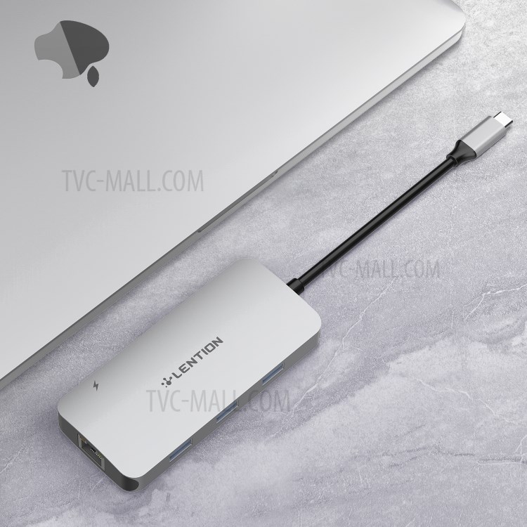 LENTION CE57 USB-C Hub with 4K HDMI, Gigabit Ethernet, Card Reader, USB 3.0, Type-C Data and Charging Adapter - Grey-6