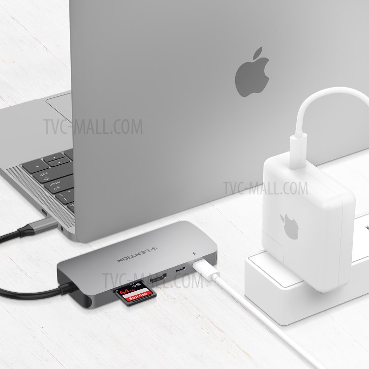 LENTION CE57 USB-C Hub with 4K HDMI, Gigabit Ethernet, Card Reader, USB 3.0, Type-C Data and Charging Adapter - Grey-7