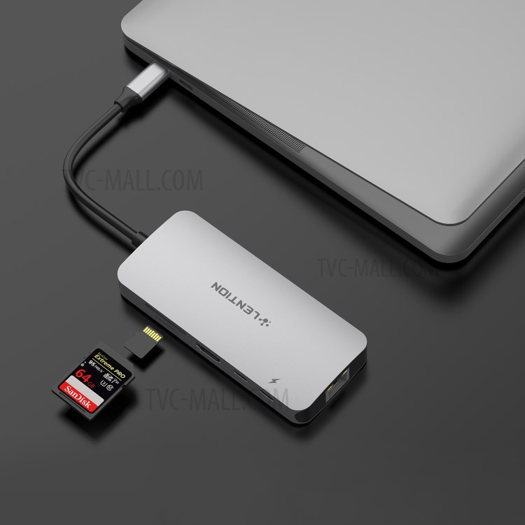 LENTION CE57 USB-C Hub with 4K HDMI, Gigabit Ethernet, Card Reader, USB 3.0, Type-C Data and Charging Adapter - Grey-8