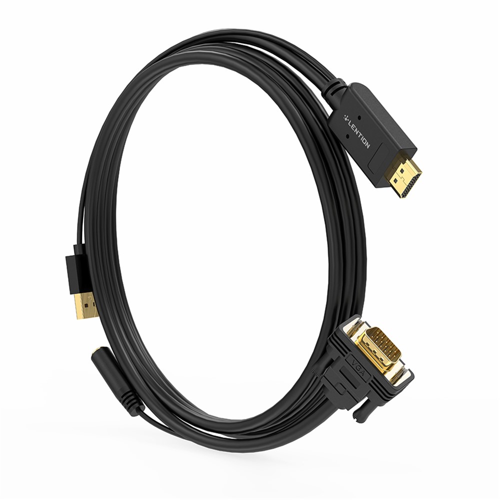 LENTION 2M VGA to HDMI Converter Cable with 3.5MM Audio Female for Connecting Laptop-13