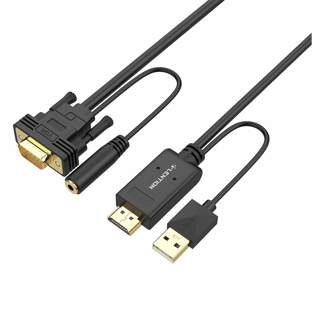 LENTION 2M VGA to HDMI Converter Cable with 3.5MM Audio Female for Connecting Laptop-3