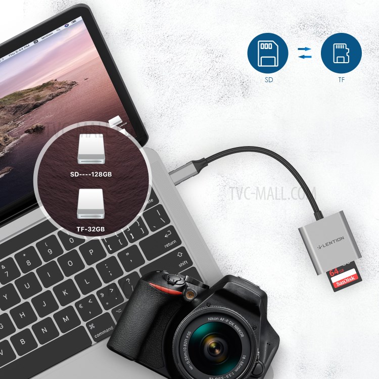 LENTION C8 USB-C to SD/Micro SD Card Reader Adapter - Grey-12