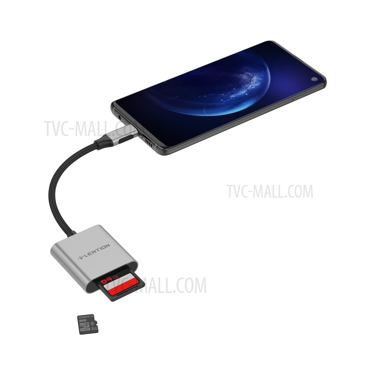 LENTION C8 USB-C to SD/Micro SD Card Reader Adapter - Grey-6