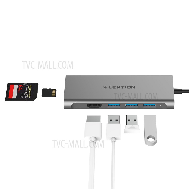 LENTION C34HCR USB-C Hub with 4K HDMI Output, 3 x USB 3.0, SD/TF Card Reader Port - Grey-4