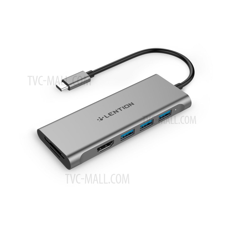 LENTION C34HCR USB-C Hub with 4K HDMI Output, 3 x USB 3.0, SD/TF Card Reader Port - Grey-6