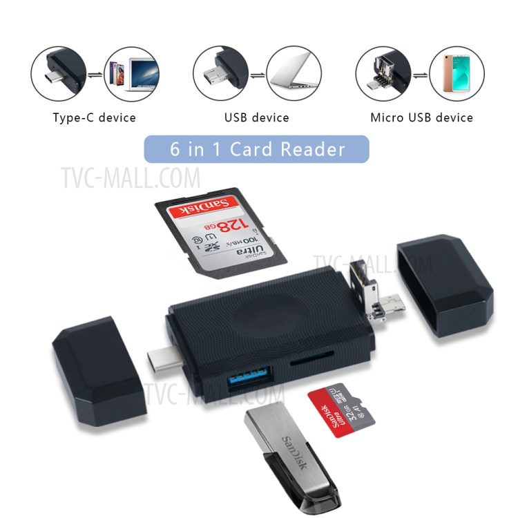 YK623 6-in-1 Multi-function Card Reader with Type-C USB Port Micro USB SD/TF-2
