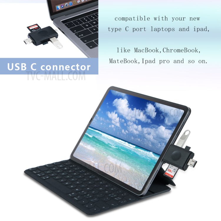 YK623 6-in-1 Multi-function Card Reader with Type-C USB Port Micro USB SD/TF-5
