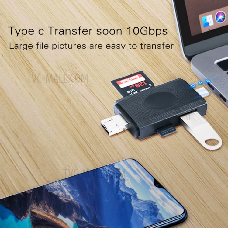YK623 6-in-1 Multi-function Card Reader with Type-C USB Port Micro USB SD/TF-8