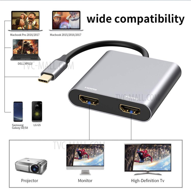 YK207 Aluminium Type-C Hub Adapter with Dual HDMI Video Output Converter-2